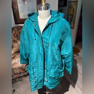 Bromley Sport Vintage Teal Hooded Utility Jacket Raincoat Size M
